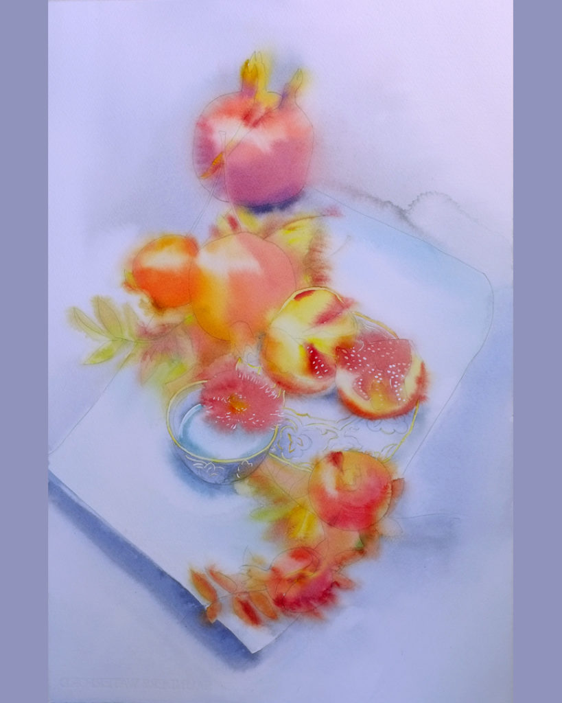 Вместо чая - этюд Акварель 38х56 в процессе написания Наталия Попова - Профессиональный Художник 2019 год